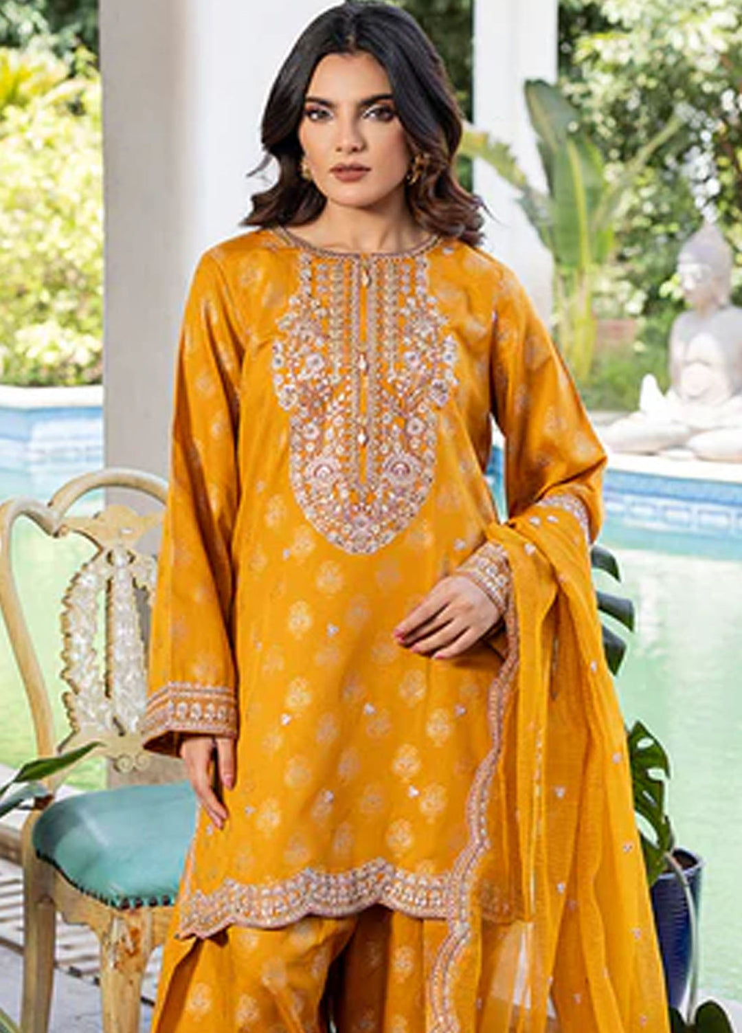 Zuri Pret Embroidered Cotton Silk 3 Piece Suit Sorita ZP-06 Mustard