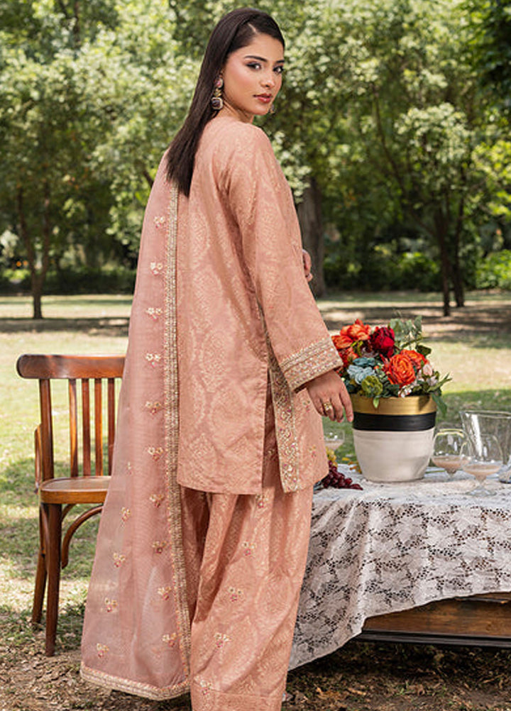 Zuri Pret Embroidered Jacquard 3 Piece Suit Ghazala ZP-07 Peach