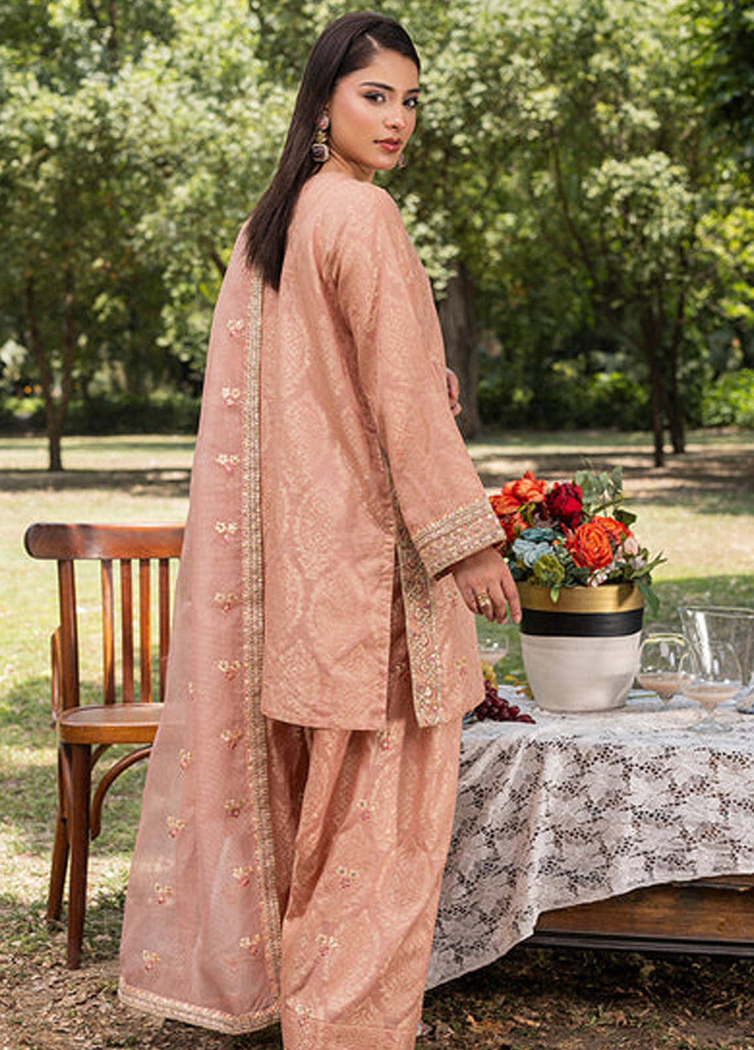 Zuri Pret Embroidered Jacquard 3 Piece Suit Ghazala ZP-07 Peach