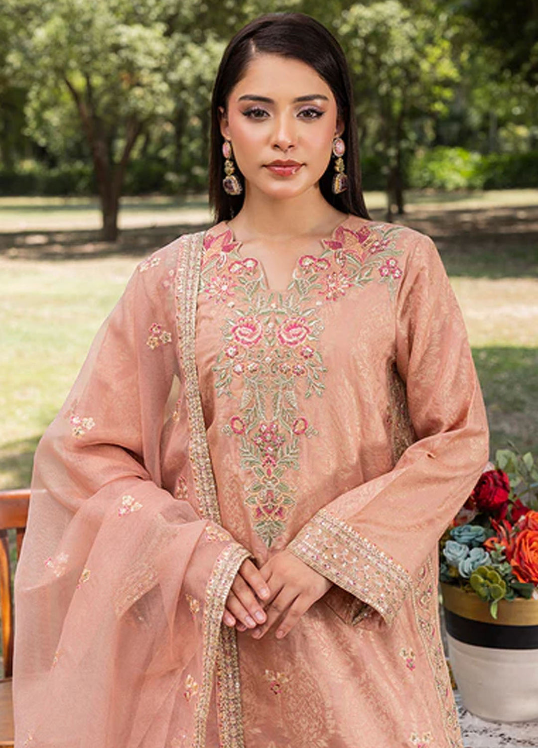 Zuri Pret Embroidered Jacquard 3 Piece Suit Ghazala ZP-07 Peach