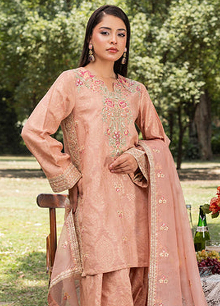 Zuri Pret Embroidered Jacquard 3 Piece Suit Ghazala ZP-07 Peach