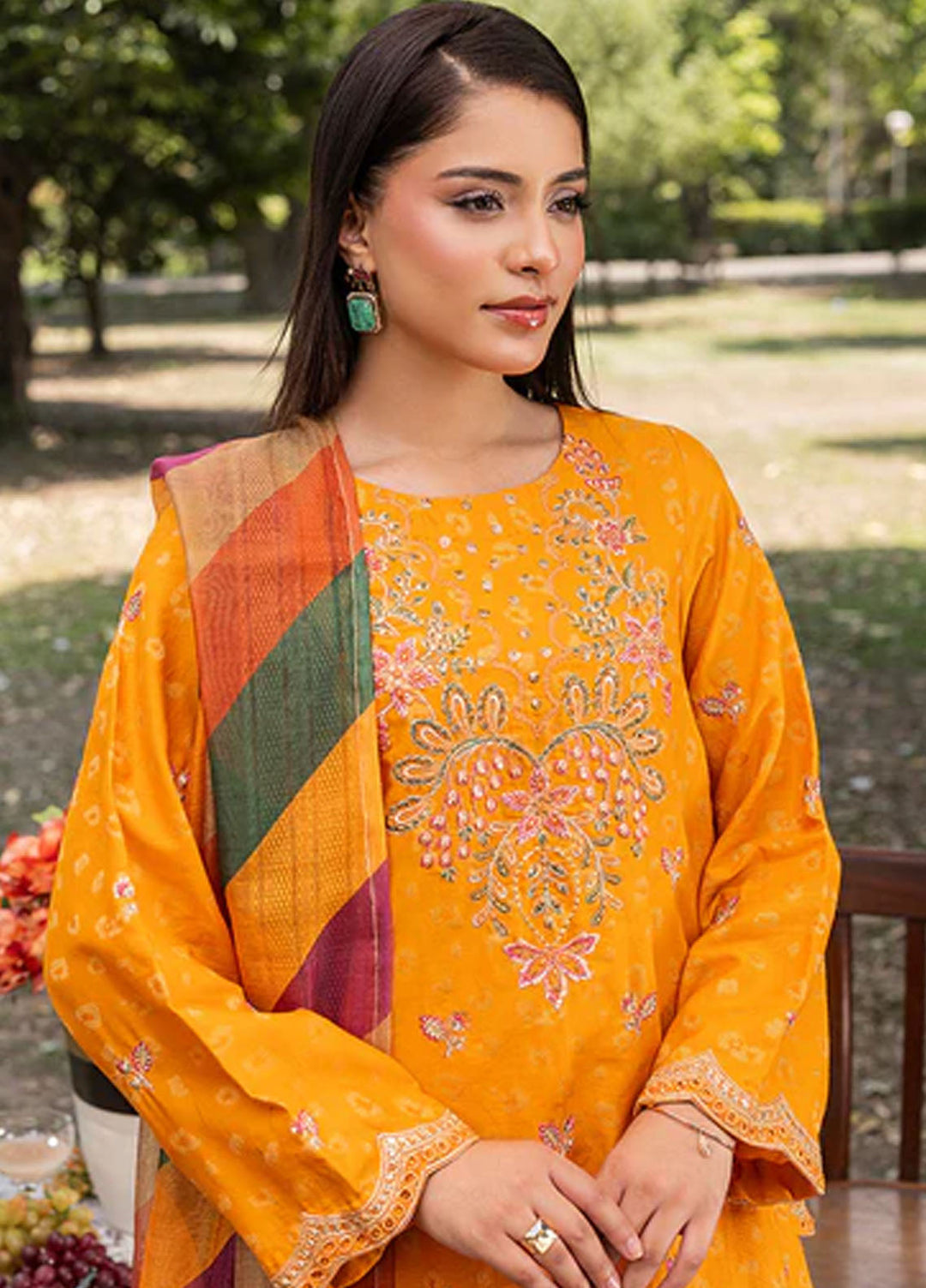 Zuri Pret Embroidered Jacquard 3 Piece Suit Kashaf ZP-09 Tangerine