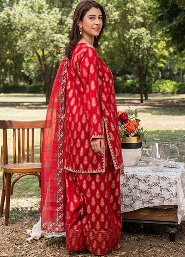 Zuri Pret Embroidered Jacquard 3 Piece Suit Nazneen ZP-05 Red
