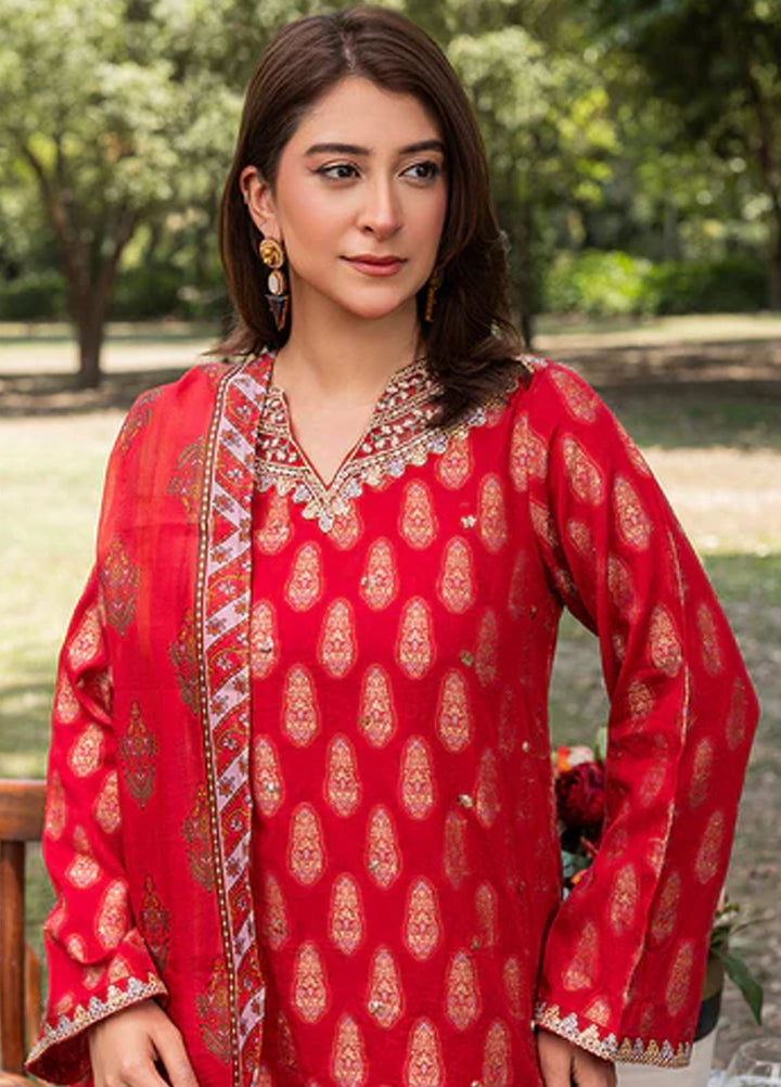 Zuri Pret Embroidered Jacquard 3 Piece Suit Nazneen ZP-05 Red