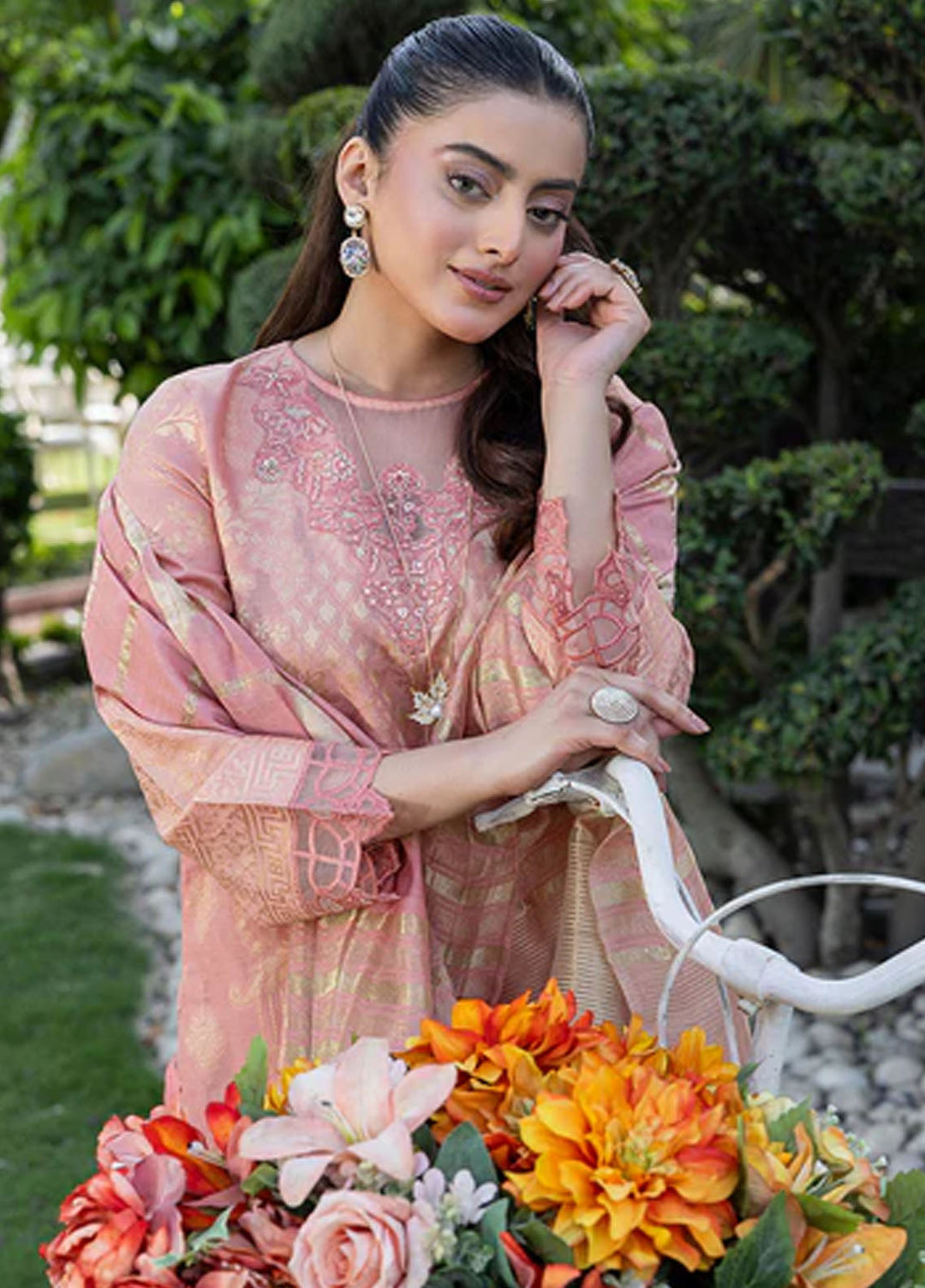 Zuri Pret Embroidered Lawn 3 Piece Suit Afreen JK-22 Peach
