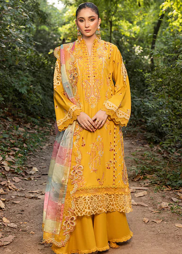 Zuri Pret Embroidered Lawn 3 Piece Suit Maheen UN-103 Mustard