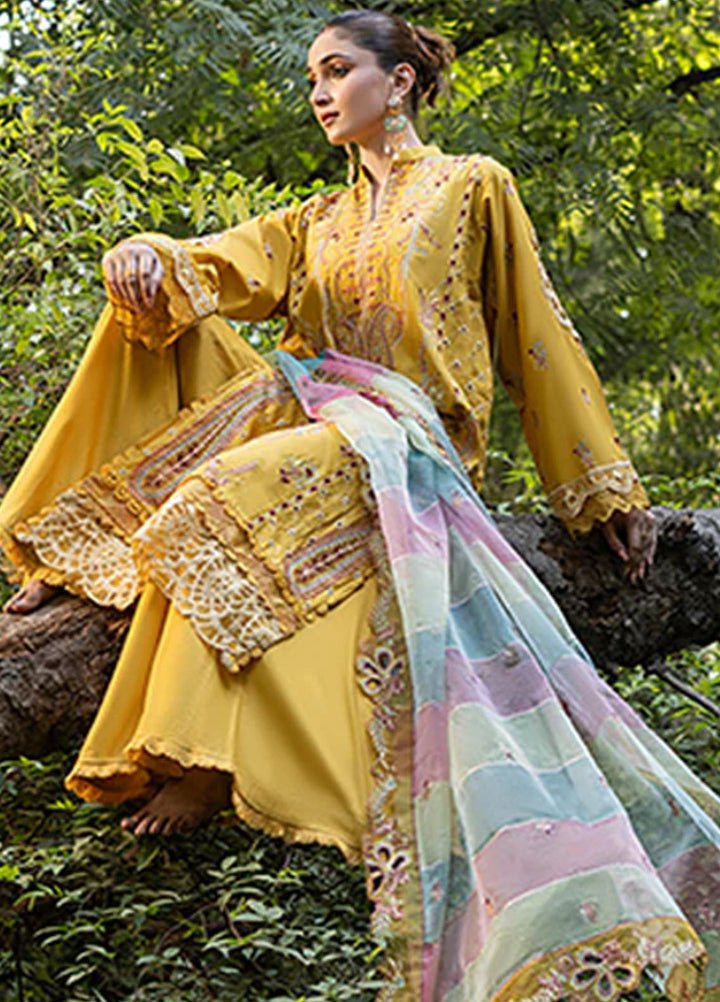 Zuri Pret Embroidered Lawn 3 Piece Suit Maheen UN-103 Mustard