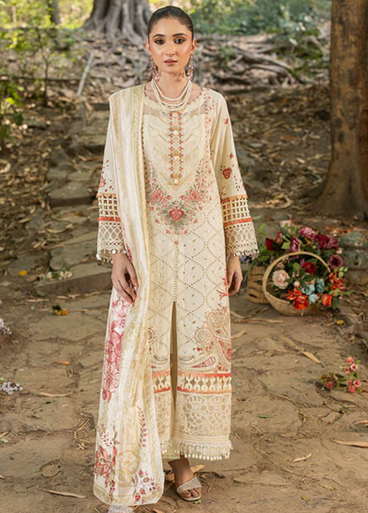 Zuri Pret Embroidered Lawn 3 Piece Suit Nageena UN-101 Off White