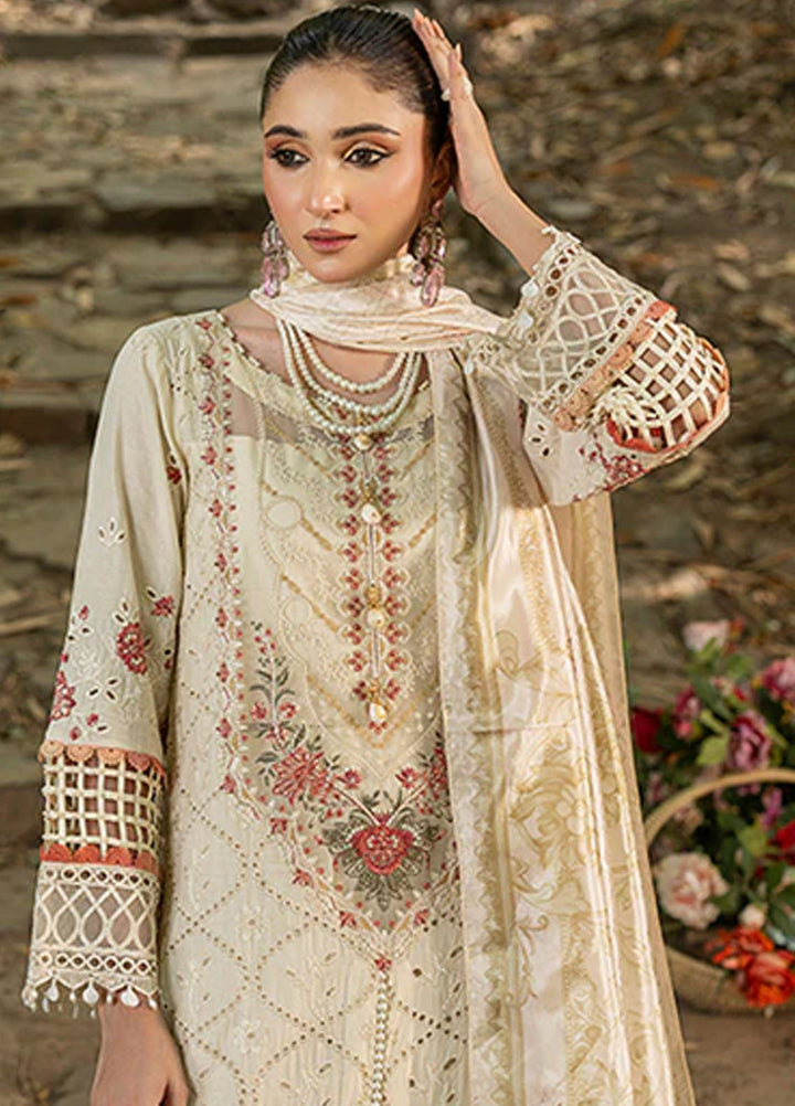 Zuri Pret Embroidered Lawn 3 Piece Suit Nageena UN-101 Off White