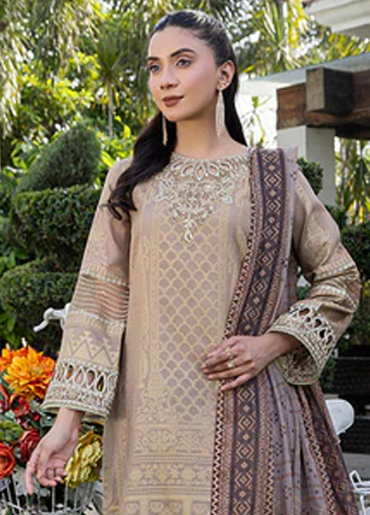 Zuri Pret Embroidered Lawn 3 Piece Suit Nureh JK-17 Mocha Brown