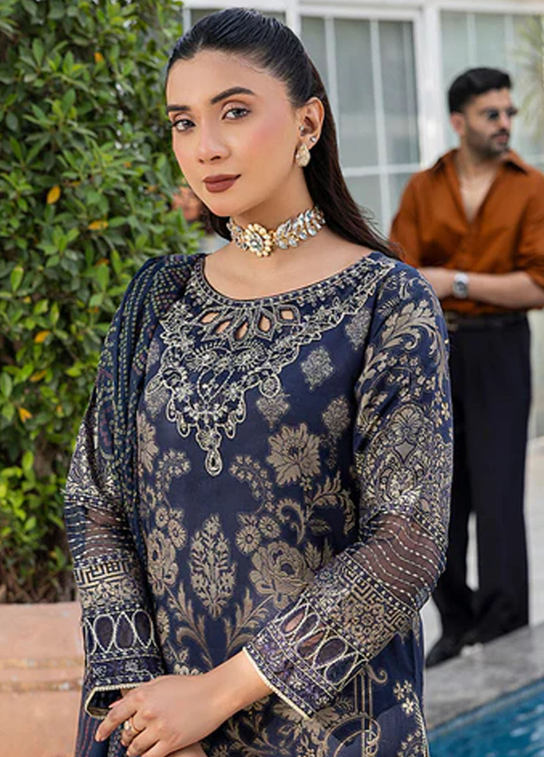 Zuri Pret Embroidered Lawn 3 Piece Suit Nureh JK-17 Navy Blue