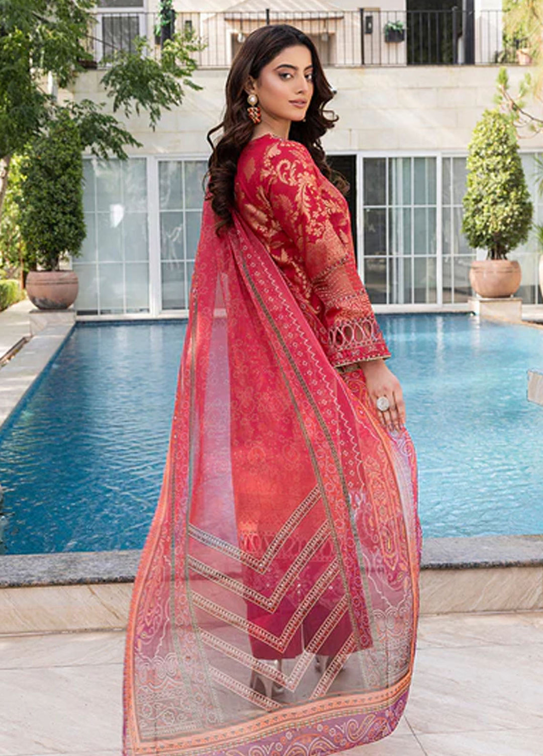 Zuri Pret Embroidered Lawn 3 Piece Suit Nureh JK-17 Red