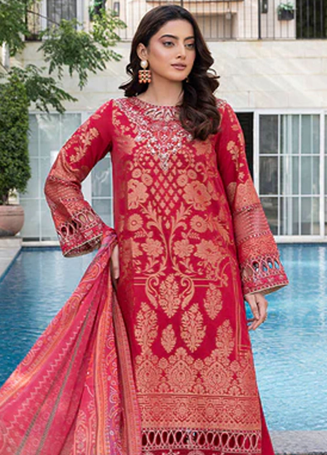 Zuri Pret Embroidered Lawn 3 Piece Suit Nureh JK-17 Red