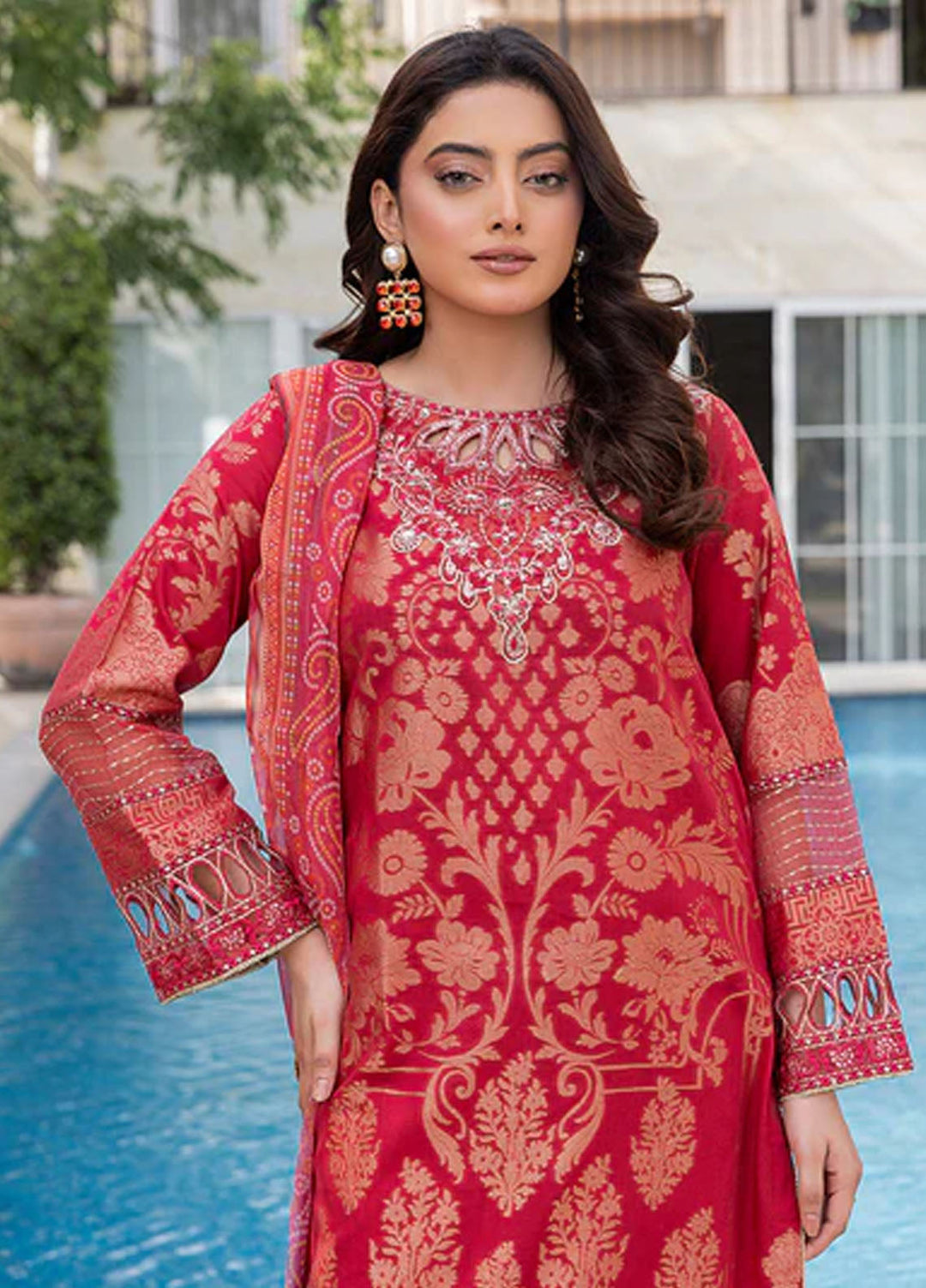 Zuri Pret Embroidered Lawn 3 Piece Suit Nureh JK-17 Red