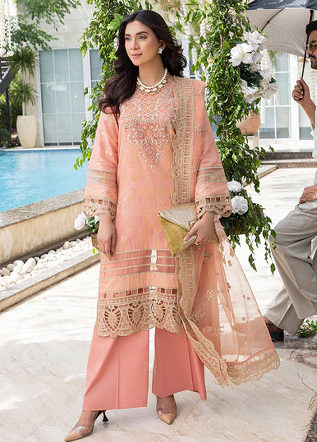 Zuri Pret Embroidered Lawn 3 Piece Suit Saanvi JK-18 Peach