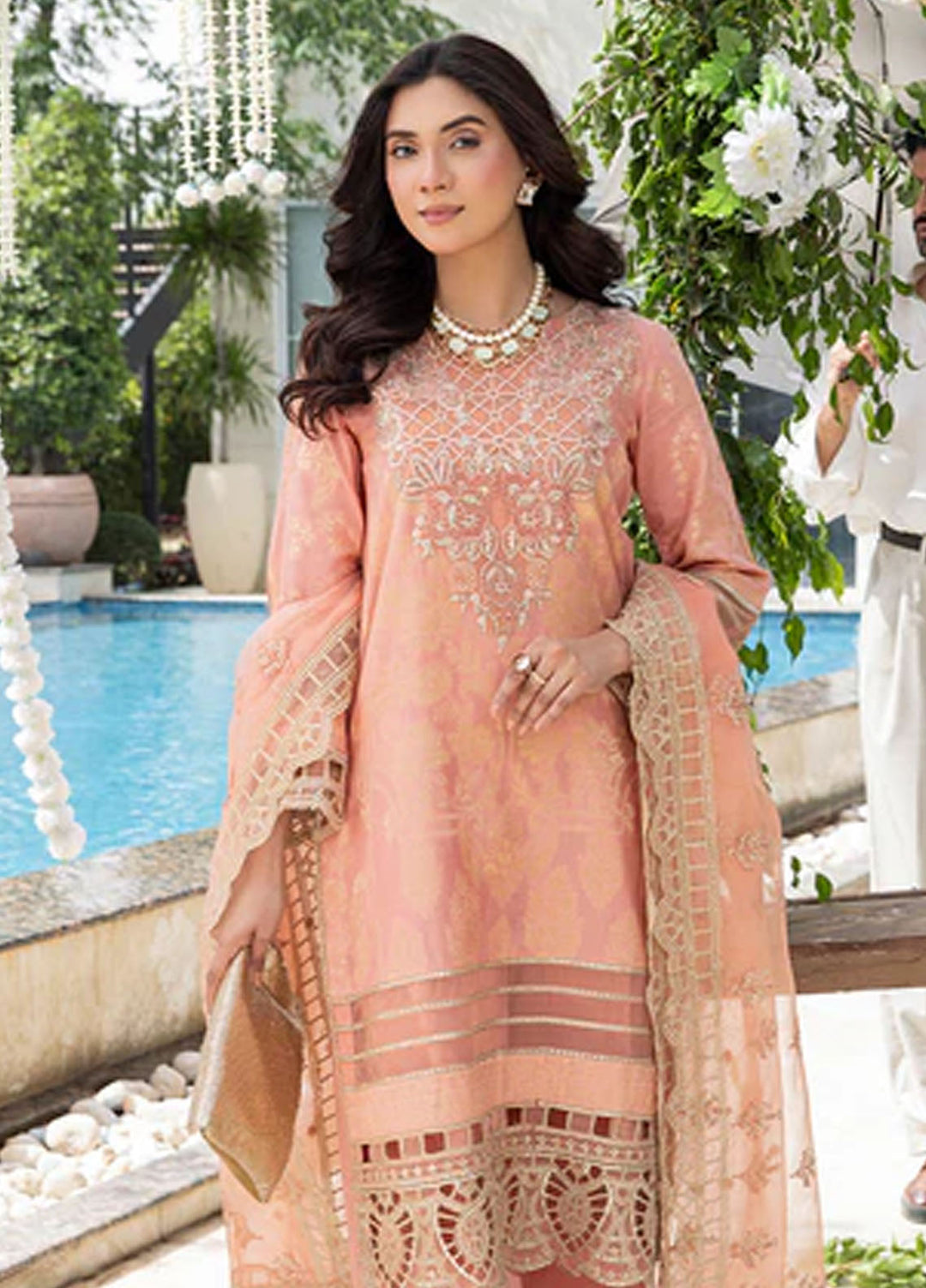 Zuri Pret Embroidered Lawn 3 Piece Suit Saanvi JK-18 Peach