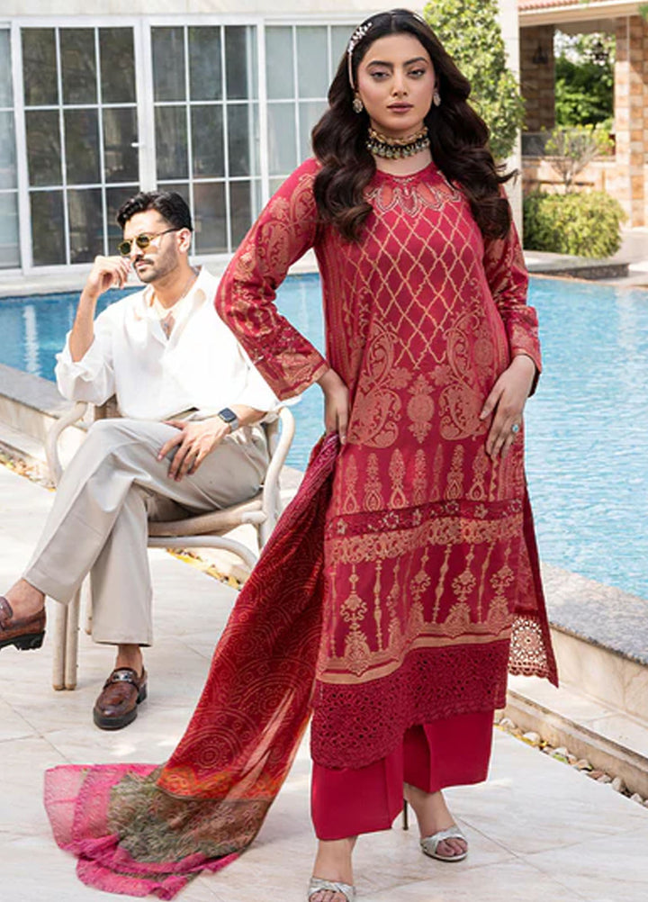 Zuri Pret Embroidered Lawn 3 Piece Suit Safinaz JK-19 Dull Red