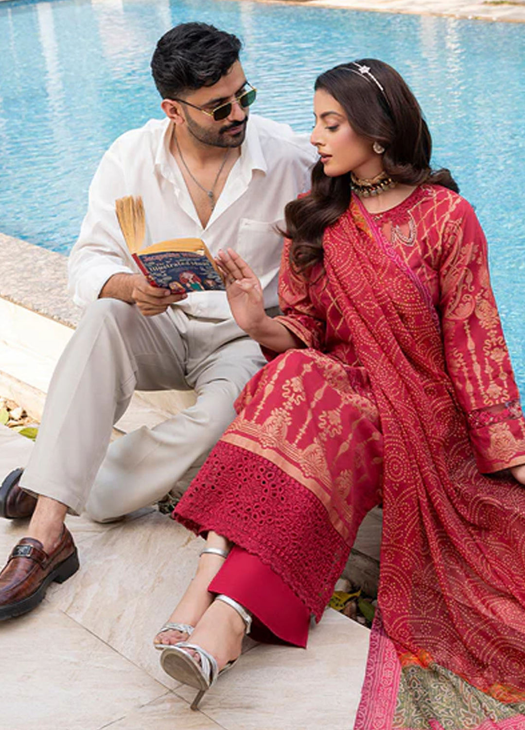 Zuri Pret Embroidered Lawn 3 Piece Suit Safinaz JK-19 Dull Red