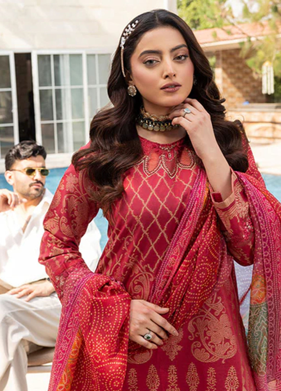 Zuri Pret Embroidered Lawn 3 Piece Suit Safinaz JK-19 Dull Red