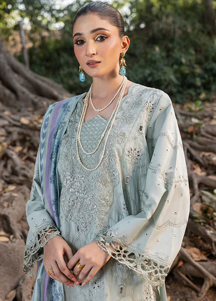 Zuri Pret Embroidered Lawn Silk 3 Piece Suit Dilara UN-106 Aqua