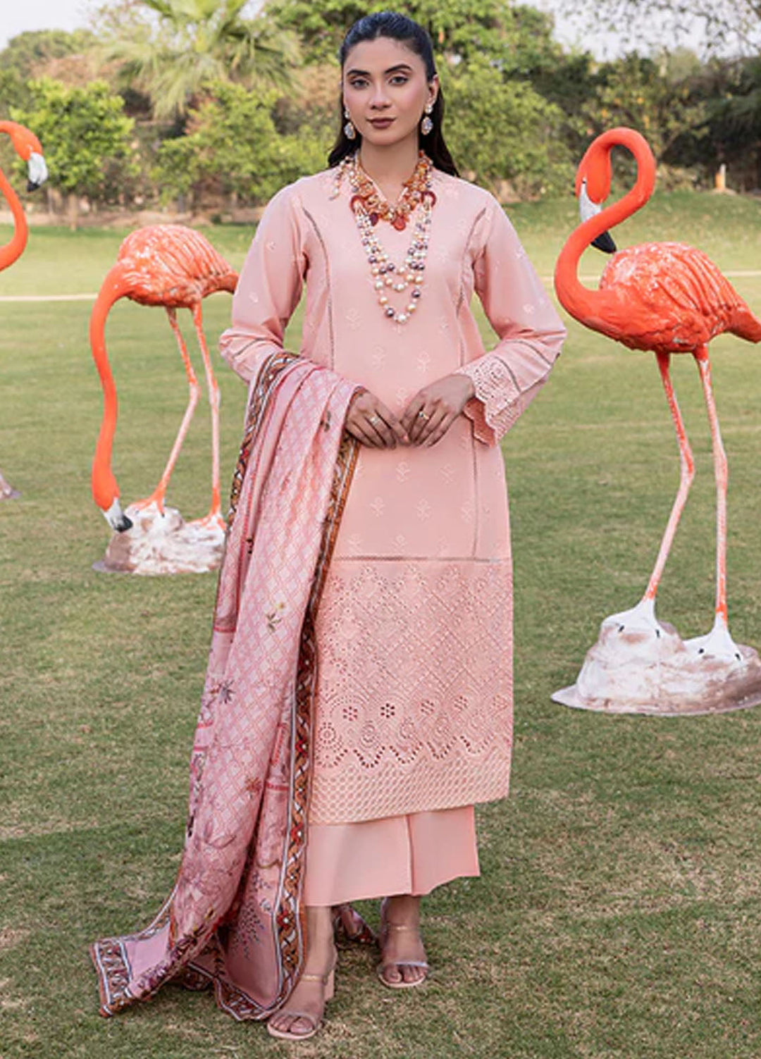 Zuri Pret Embroiered Cotton 3 Piece Suit Afshan AK-5056 Tea Pink