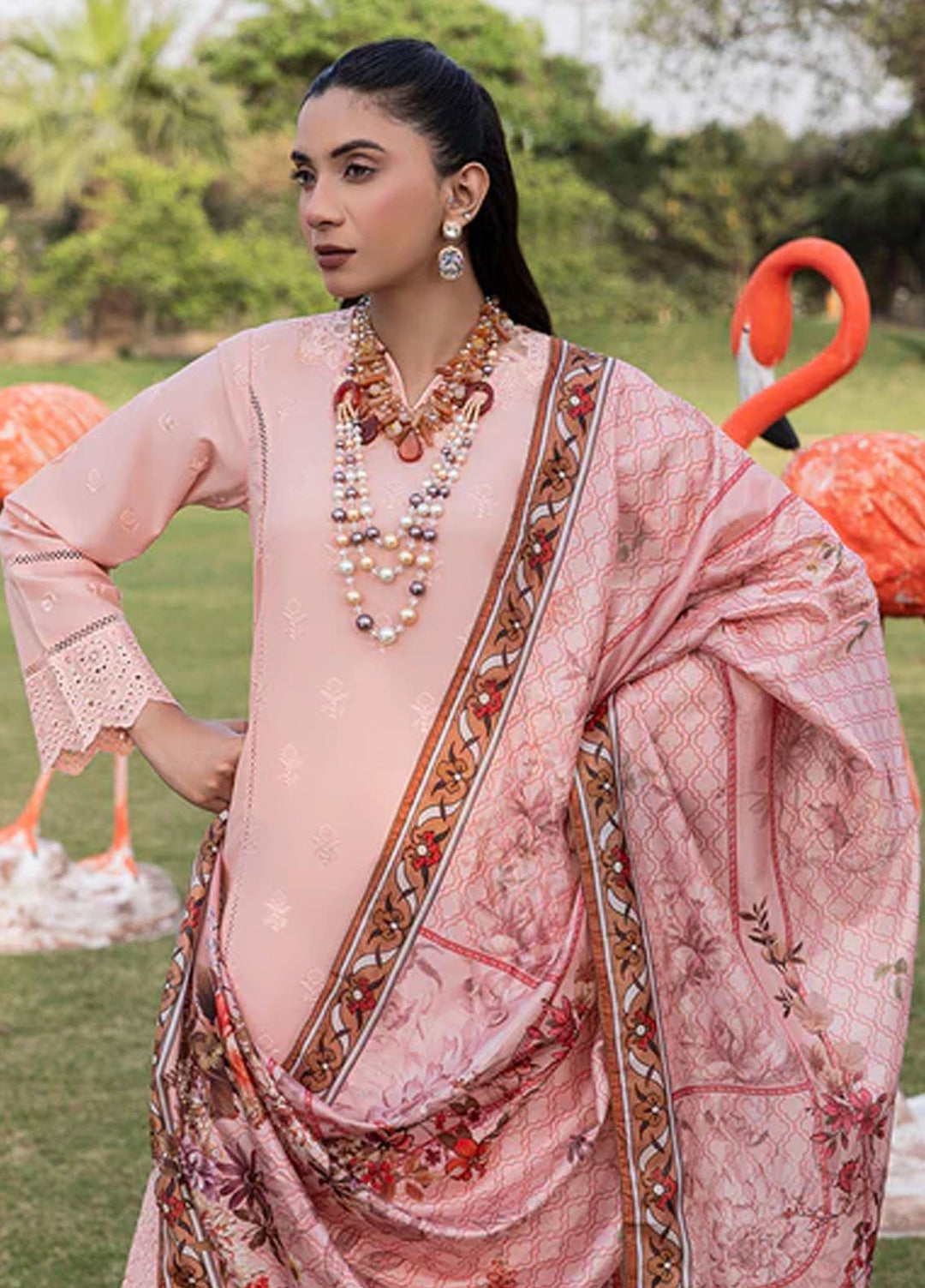 Zuri Pret Embroiered Cotton 3 Piece Suit Afshan AK-5056 Tea Pink