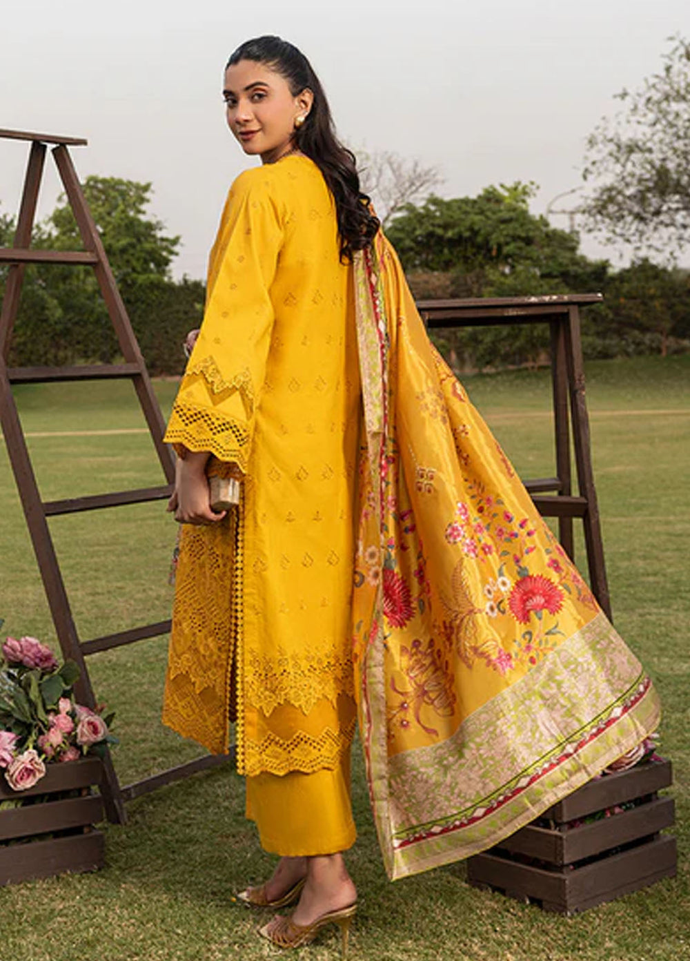 Zuri Pret Embroiered Cotton 3 Piece Suit Marina AK-5060 Mustard
