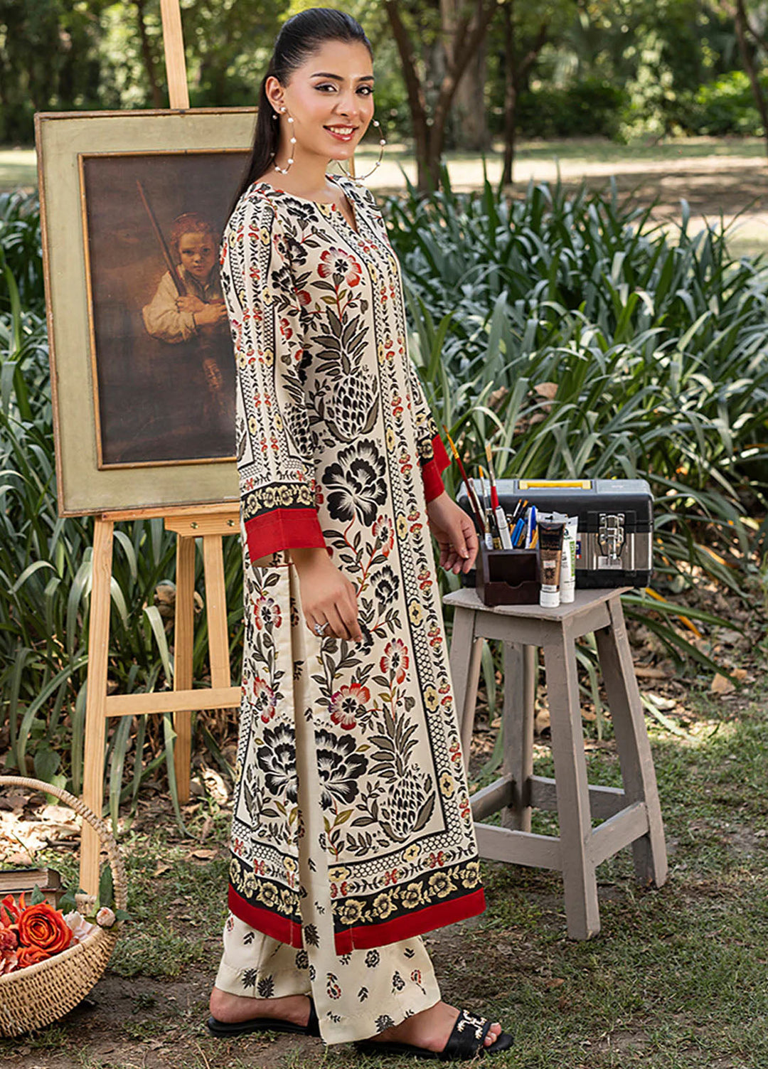Zuri Pret Printed Lawn 2 Piece Suit Mahpara ZS-40 Cream