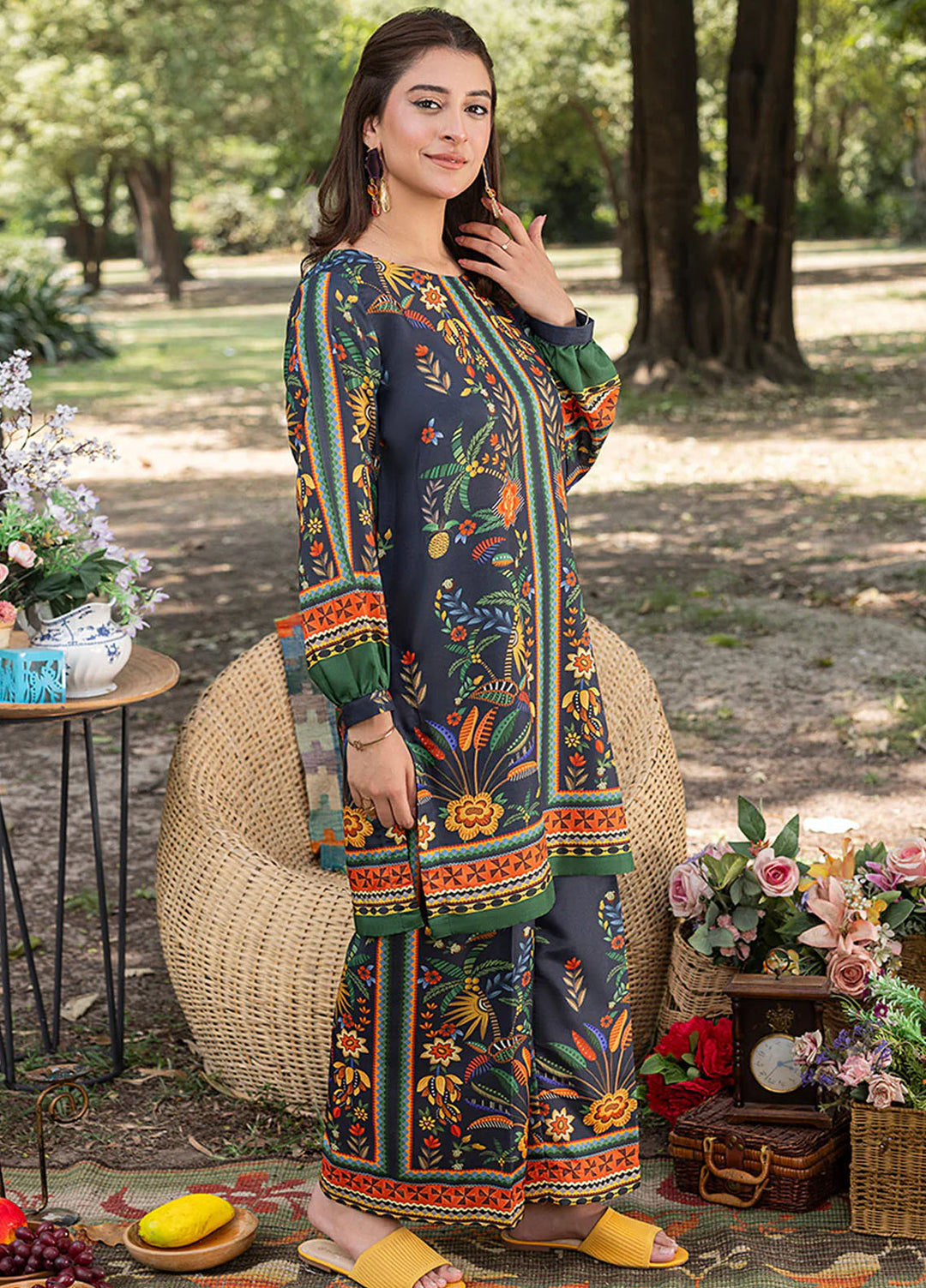 Zuri Pret Printed Lawn 2 Piece Suit Ruhi ZS-37 Charcoal