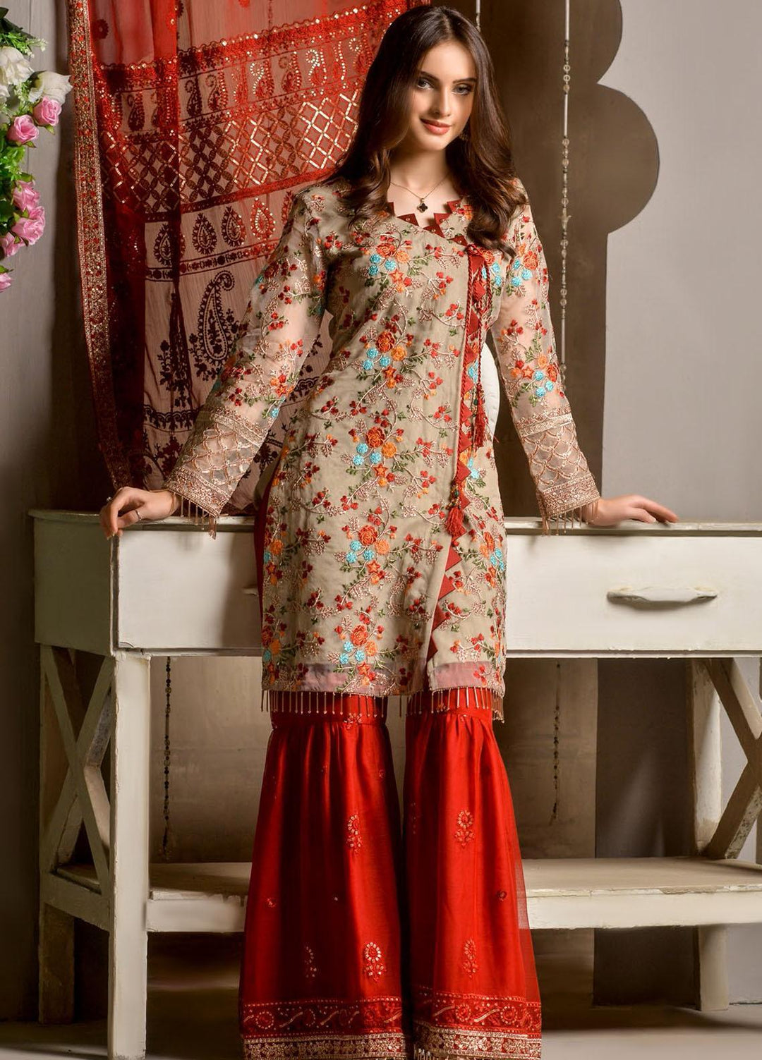 Zurr Signature by AB Textiles  Embroidered Chiffon Suits Unstitched 3 Piece AB21SC ZSLC-03 - Festive Collection
