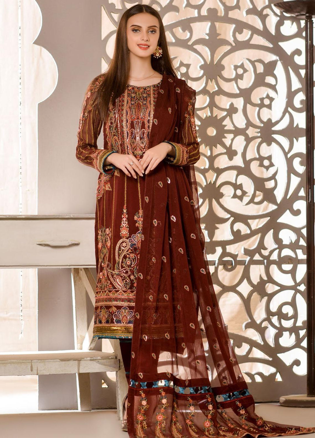 Zurr Signature by AB Textiles  Embroidered Chiffon Suits Unstitched 3 Piece AB21SC ZSLC-06 - Festive Collection