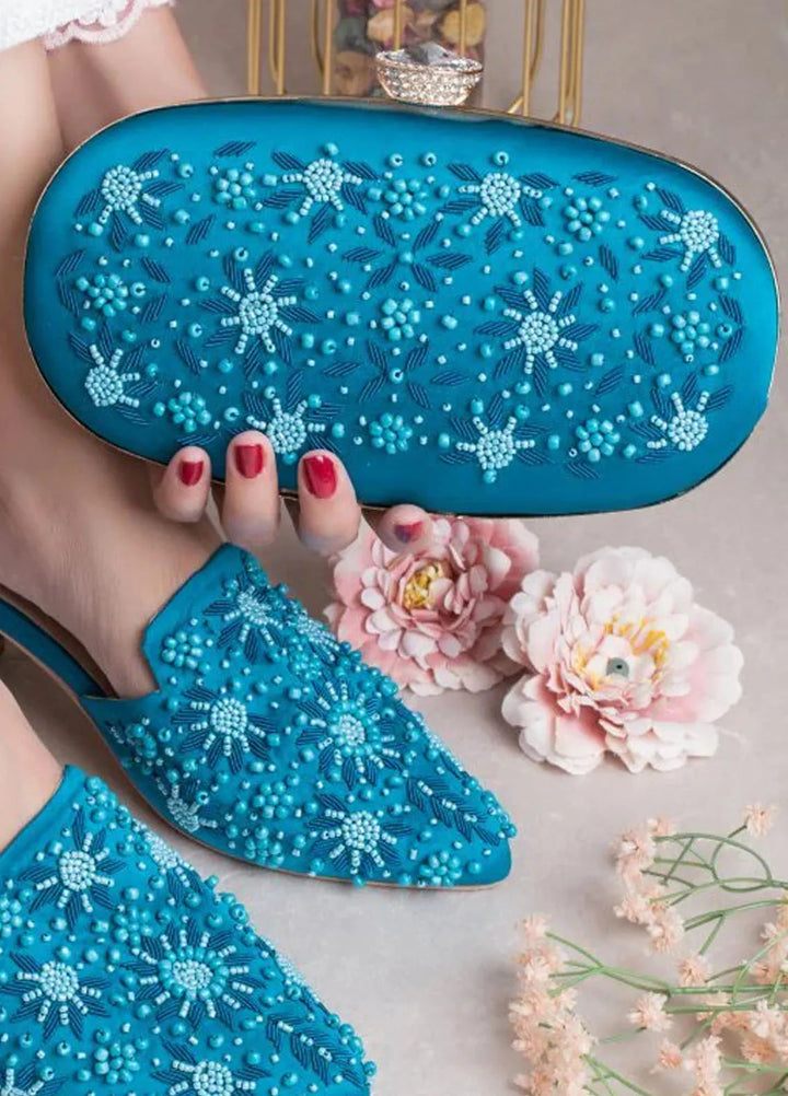 Zuruj Festive Style Heel Mules X Clutch HMC-113-Blue
