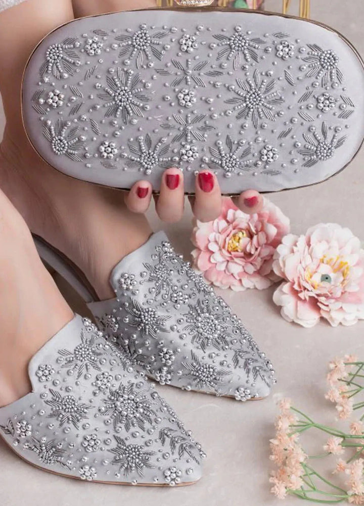 Zuruj Festive Style Heel Mules X Clutch HMC-113-Silver