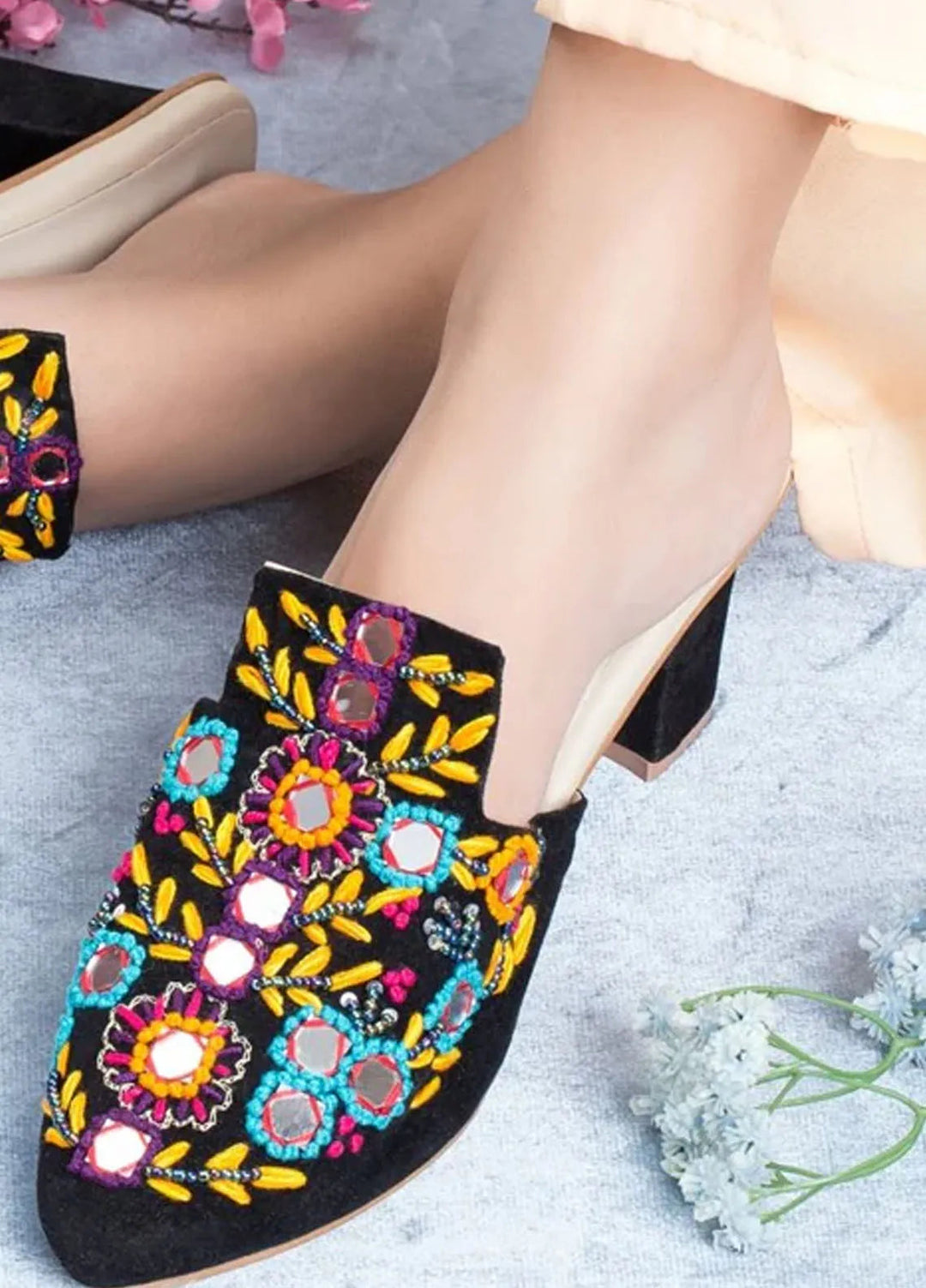 Zuruj Festive Style Heel Mules X Clutch HMC-135-Black