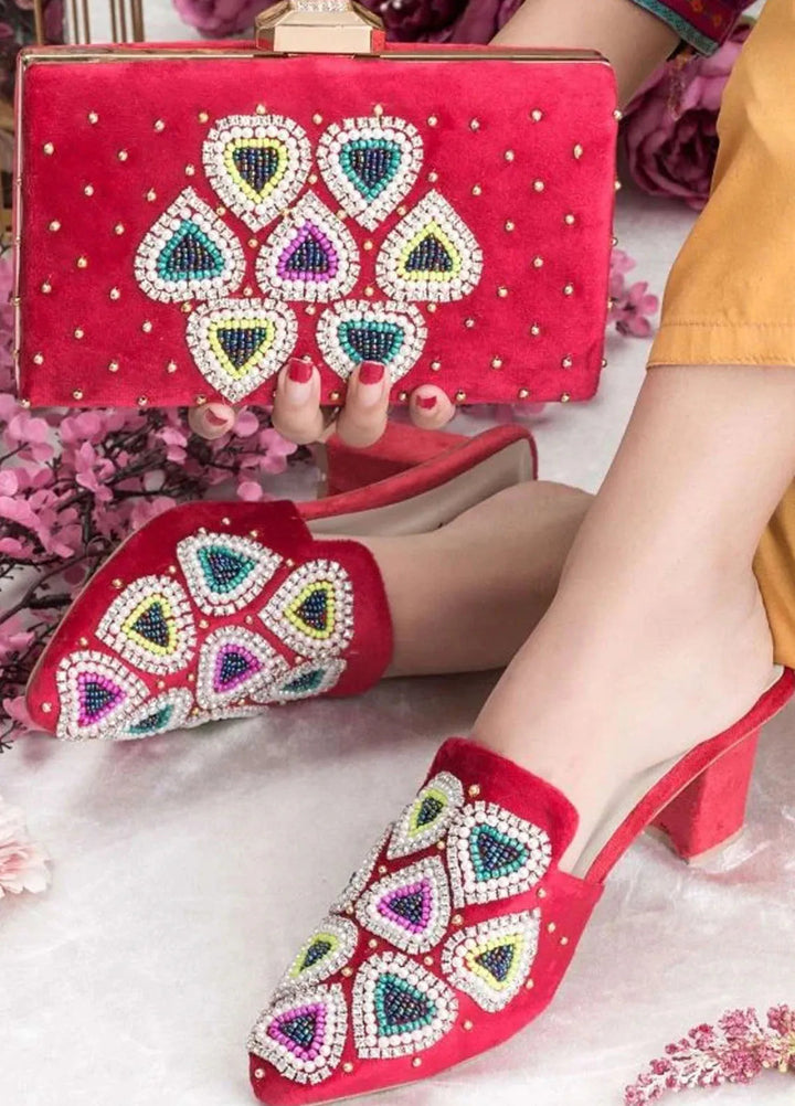 Zuruj Festive Style Heel Mules X Clutch HMC-255-Pink