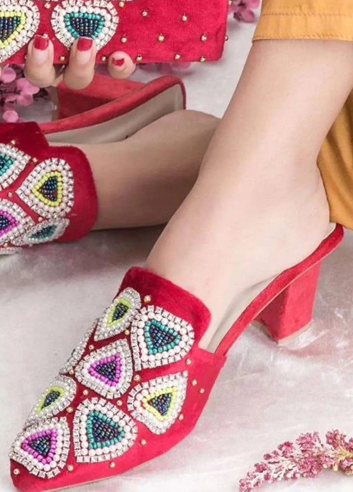 Zuruj Festive Style Heel Mules X Clutch HMC-255-Pink